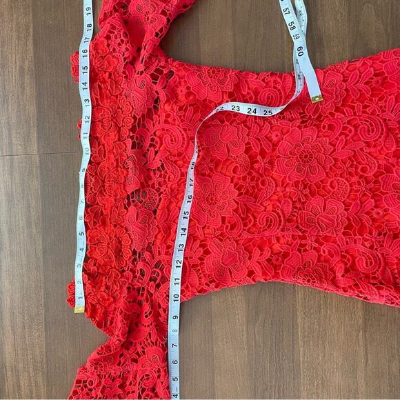Paper Dolls | Women’s Red Crochet Lace Bardot Dress Off Shoulder Party Cocktail - Picture 13 of 15